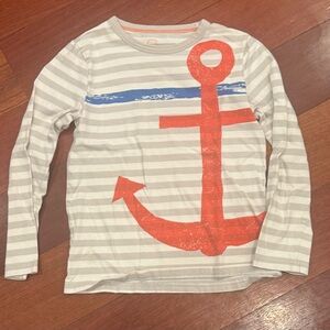 Mini Boden Gray Striped Shirt with Orange Anchor